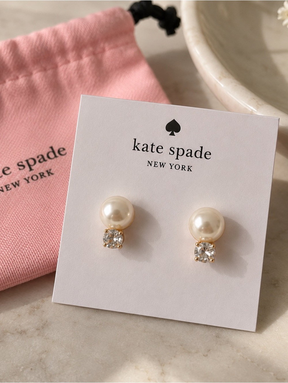 kate spade Cream Pearl and Crystal Double-Stud Earrings for Kids